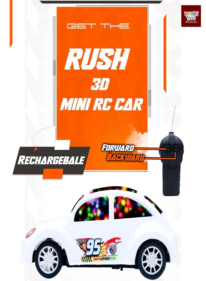 Wonder Rush 3D Mini RC Car for Kids | Rechargeable Remote Control Car with 3D Lights | High Speed Racing Car with USB Charging | Strong Grip Tyres | Toy for Boys & Girls (White) - Image 2